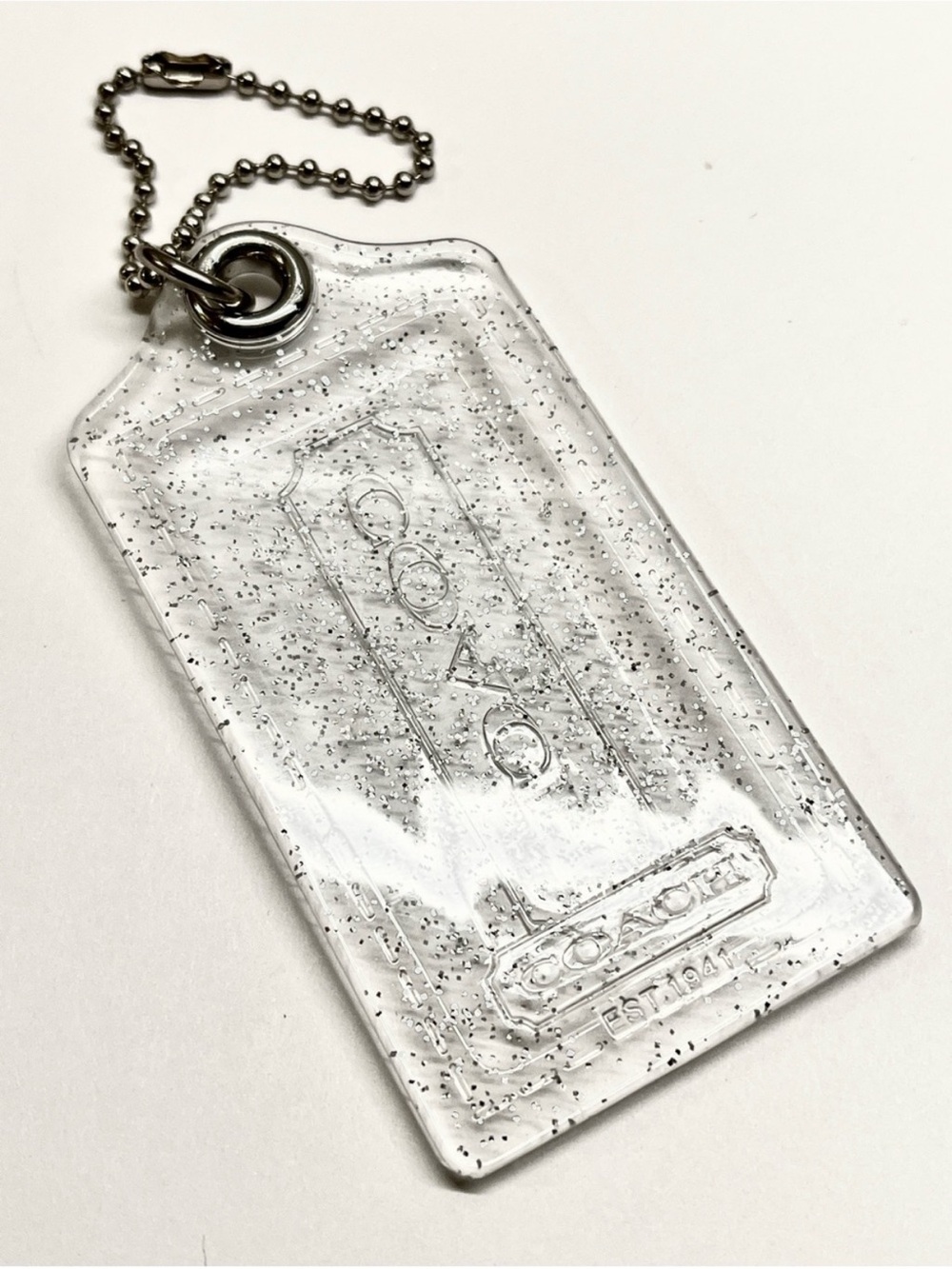 Coach Poppy Clear Glitter Hang Tag 3 1/2 inches long EUC